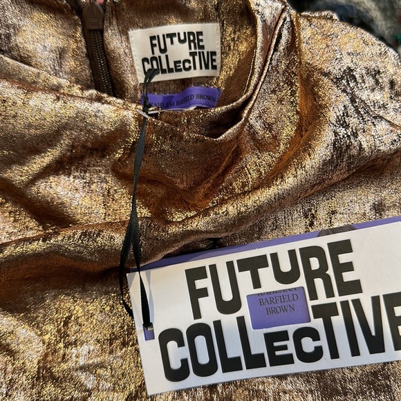 Future Collective Kahlana Barfield Brown‎ copper puff sleeve top - Picture 4 of 5